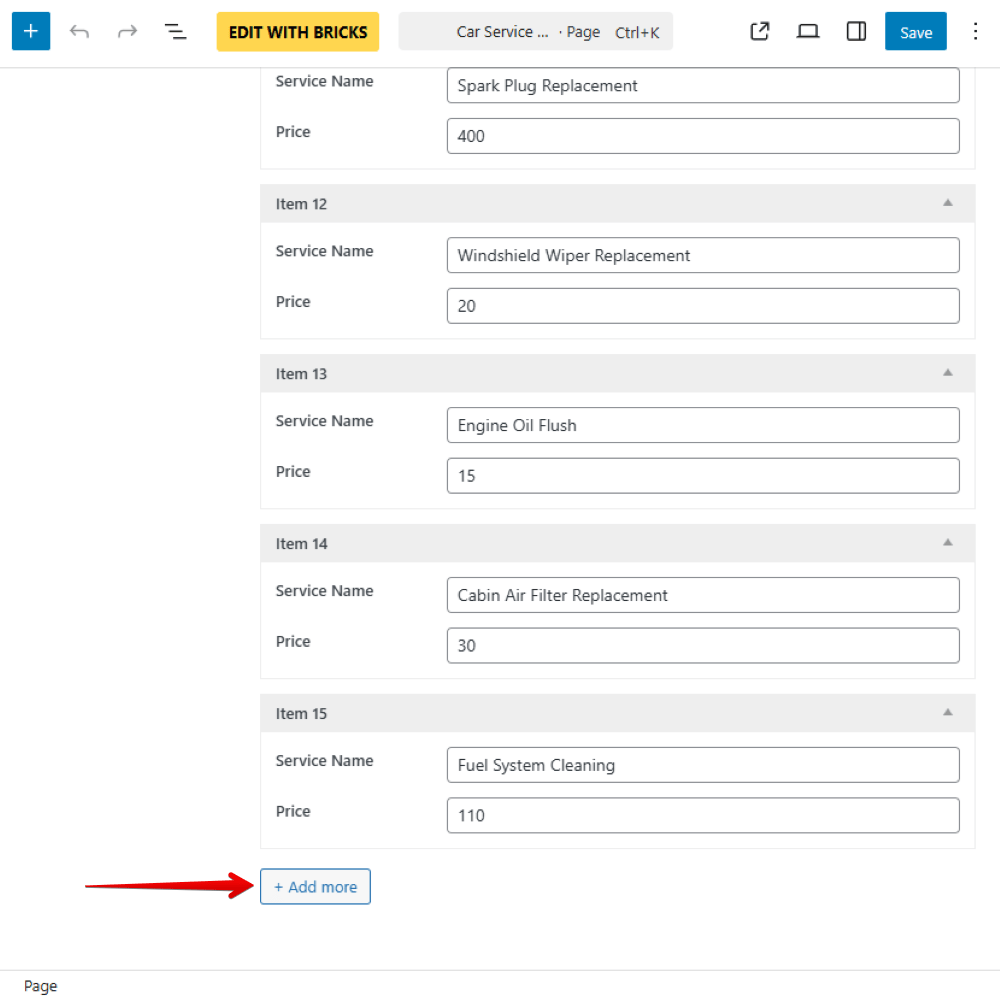 Just enter information for each service, you can press the Add more button to add another service for your needs