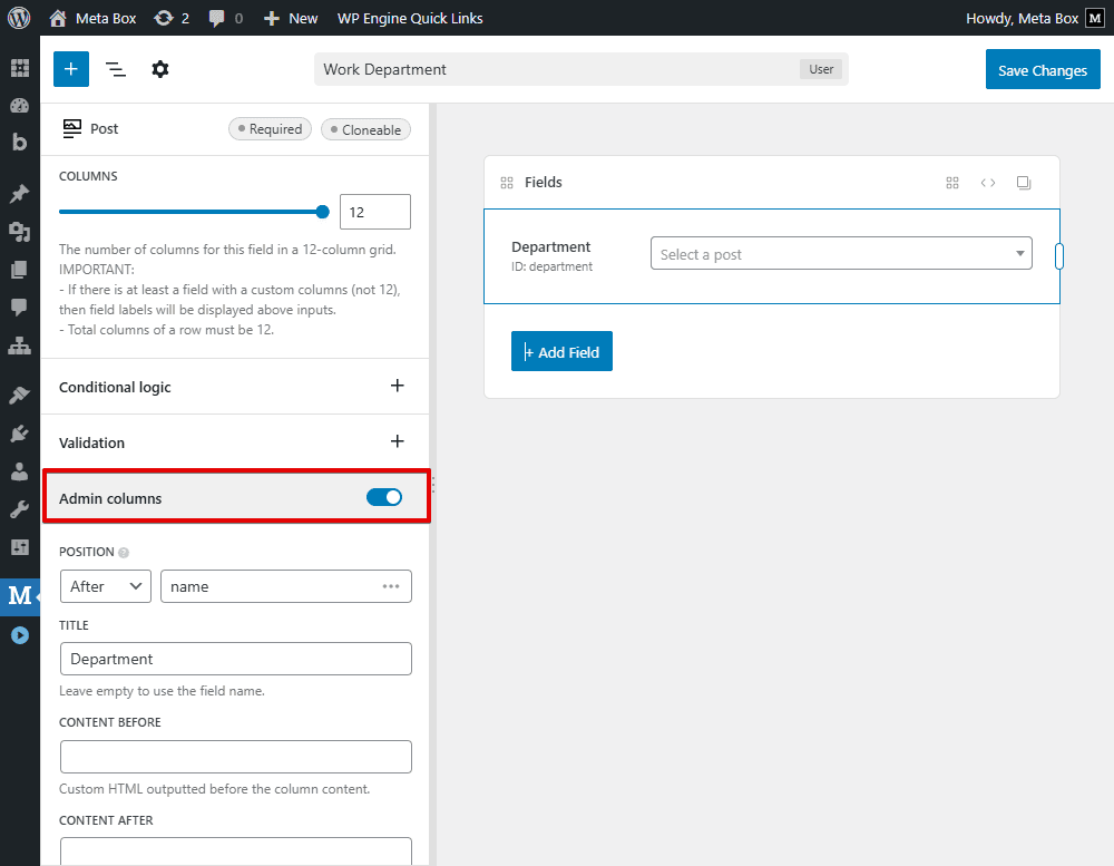 Admin columns for field