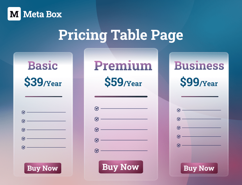 create pricing table page