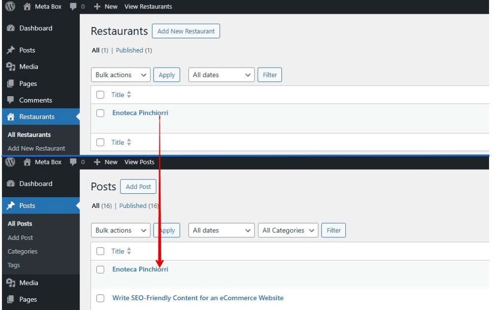 Result of changing post types