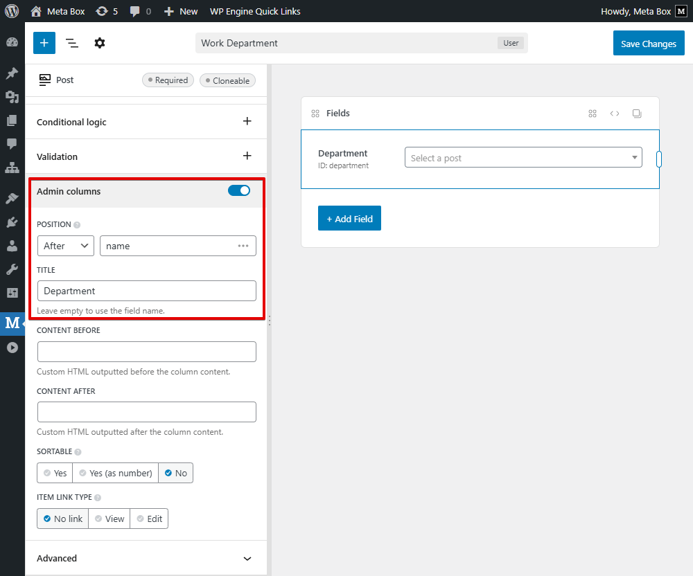 Set the admin column
