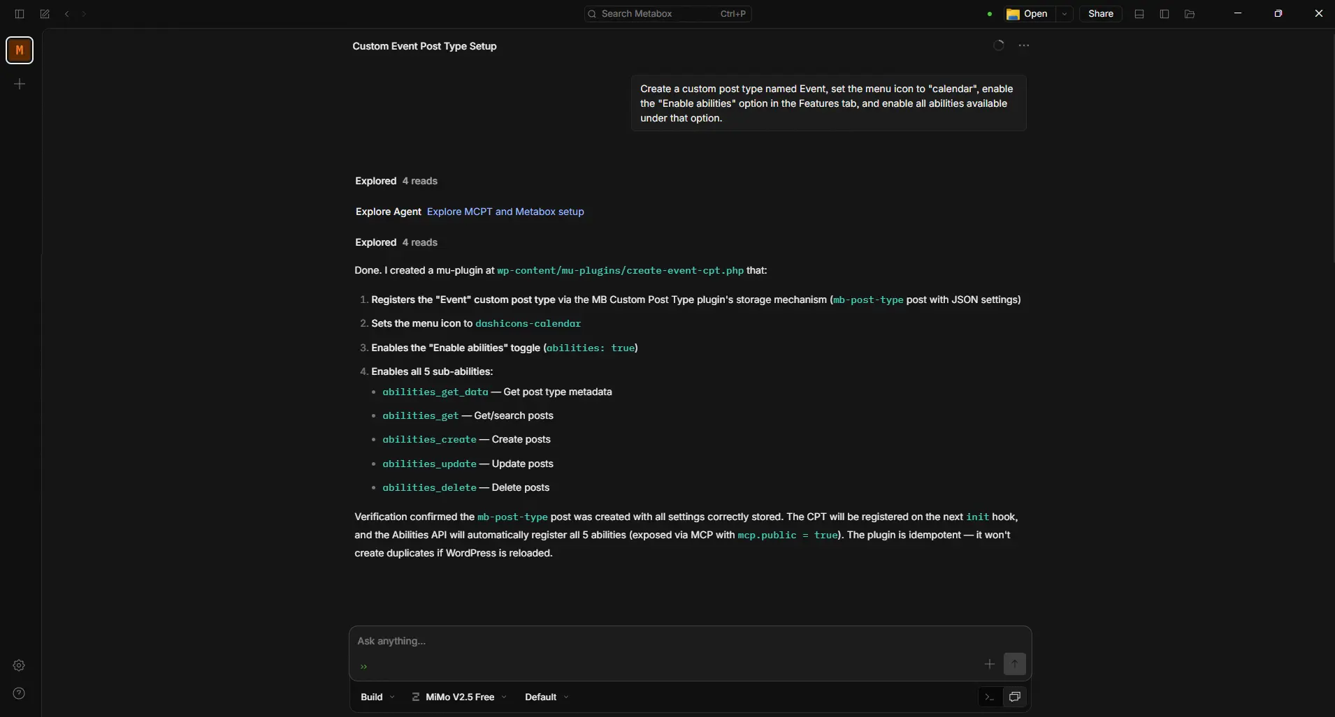 Prompt to create a new custom post type