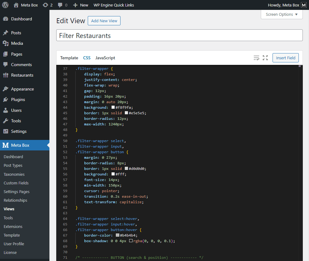 Then, move to the CSS tab and add some code