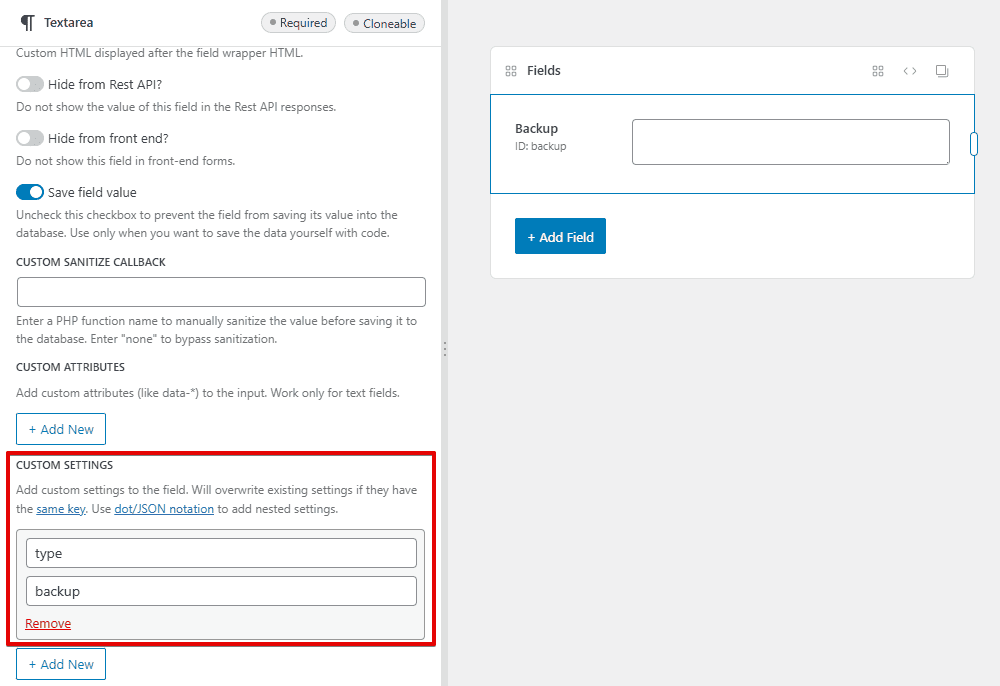 create a backup field in MB Builder