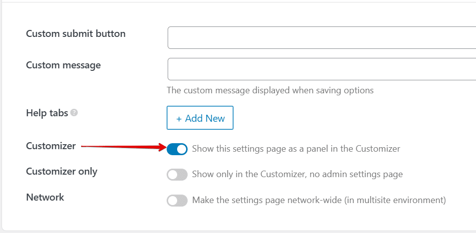 Set a settings page as a Customizer panels