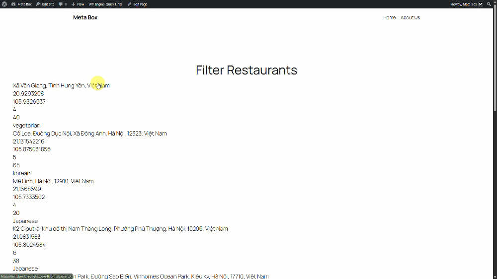 Now, go to the page editor and view it on the frontend, you can see all the data is displayed