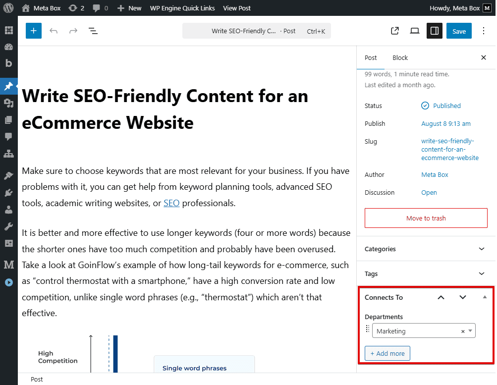 Department section in post editor