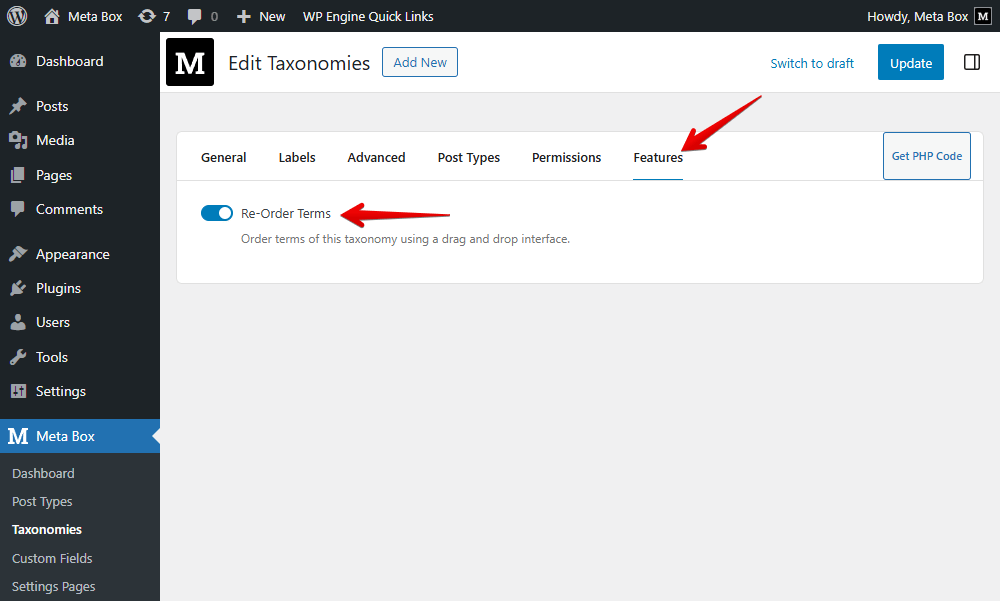 Enable the reorder terms feature