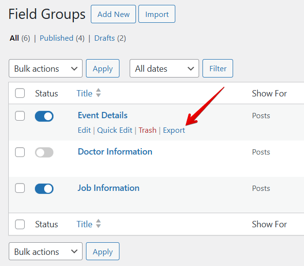 export a single field group