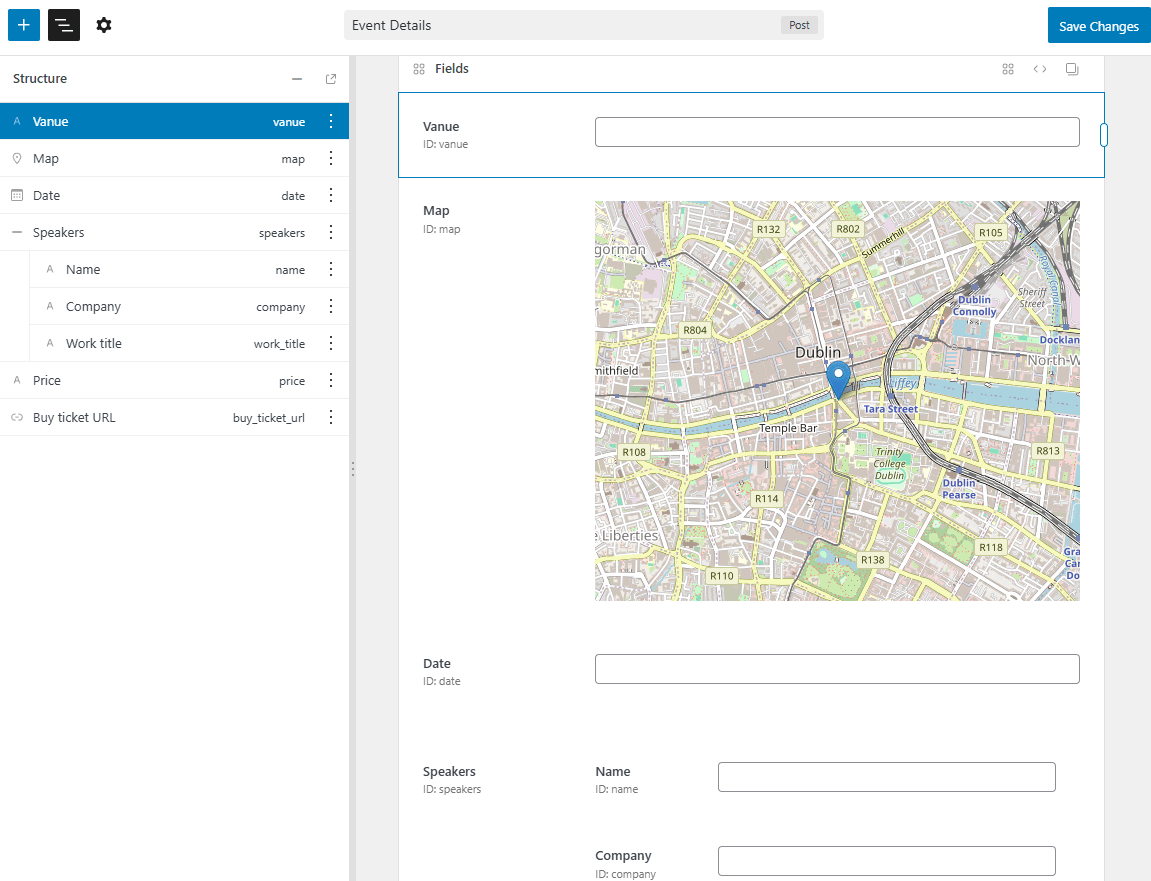 Event details fields