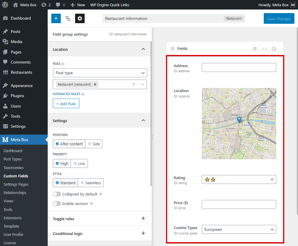 I created a field group with fields like this
