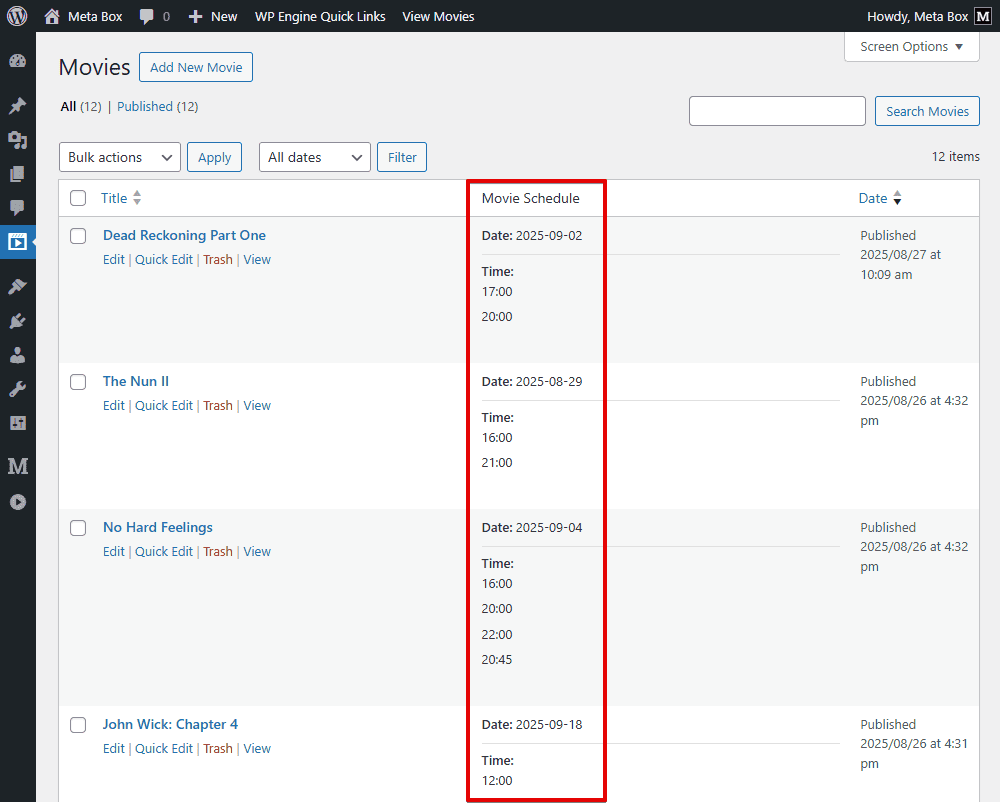 Field in admin dashboard