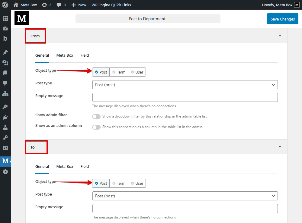 From and To relationship section