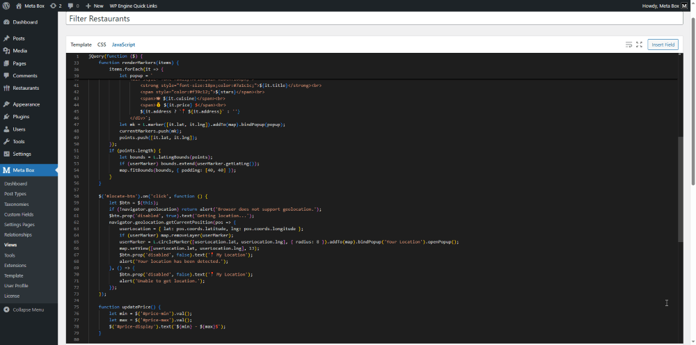 Go back to the page editor to add code for the JavaScript tab