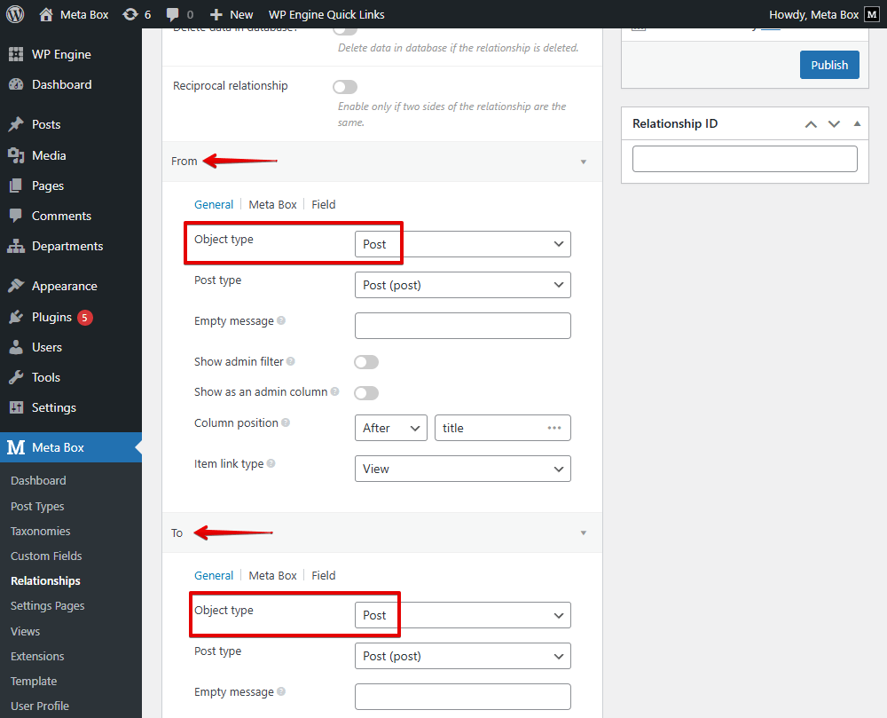 Since they are post types, remember to set the object type as Post in both sections