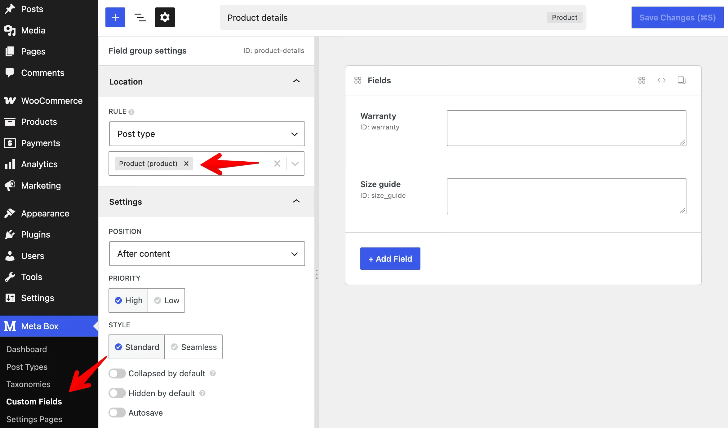 Adding custom fields to products