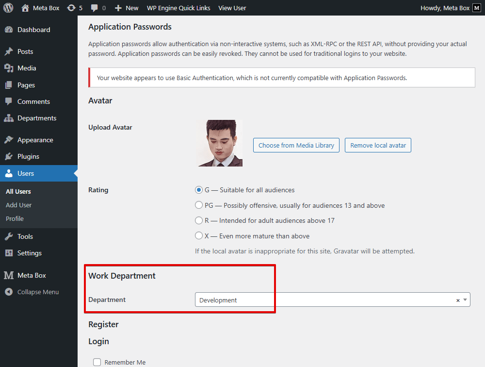 The field in the user profile