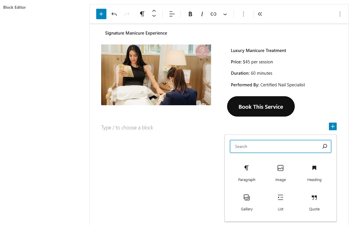 The block editor field interface