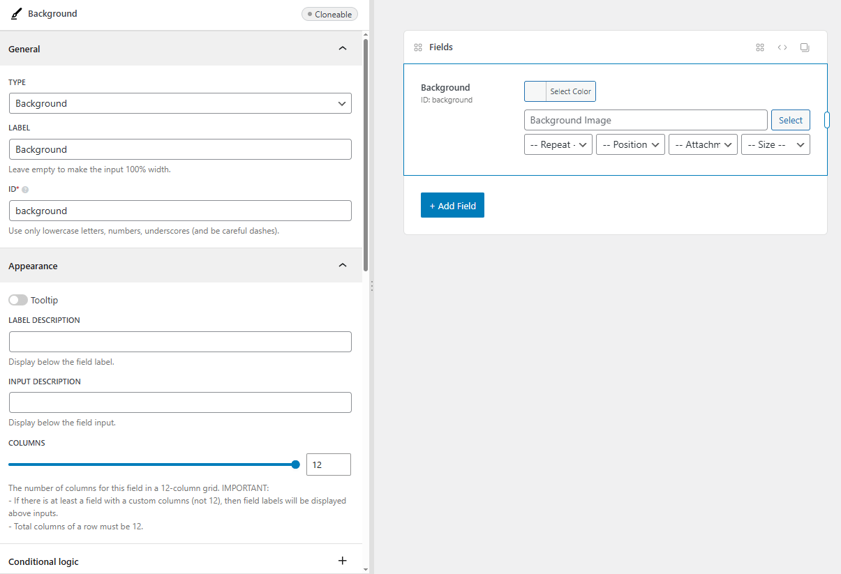 The background field settings