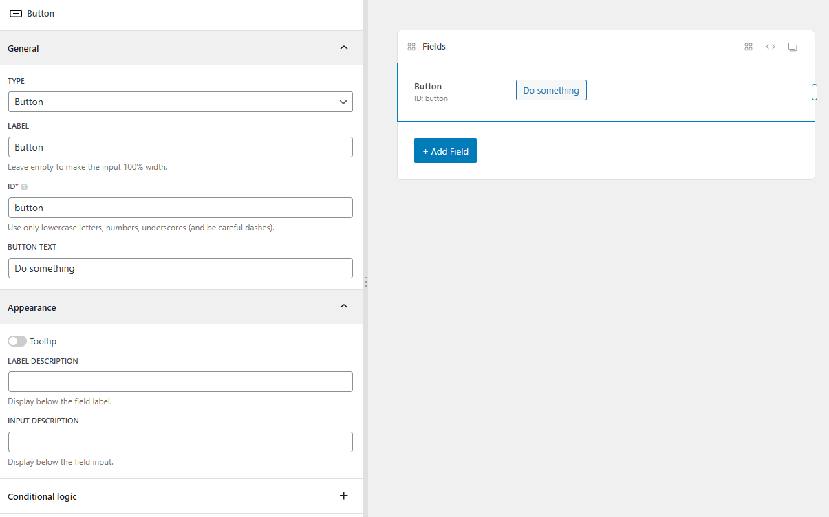 The button field settings