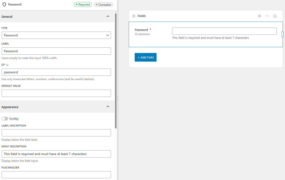 The password field settings