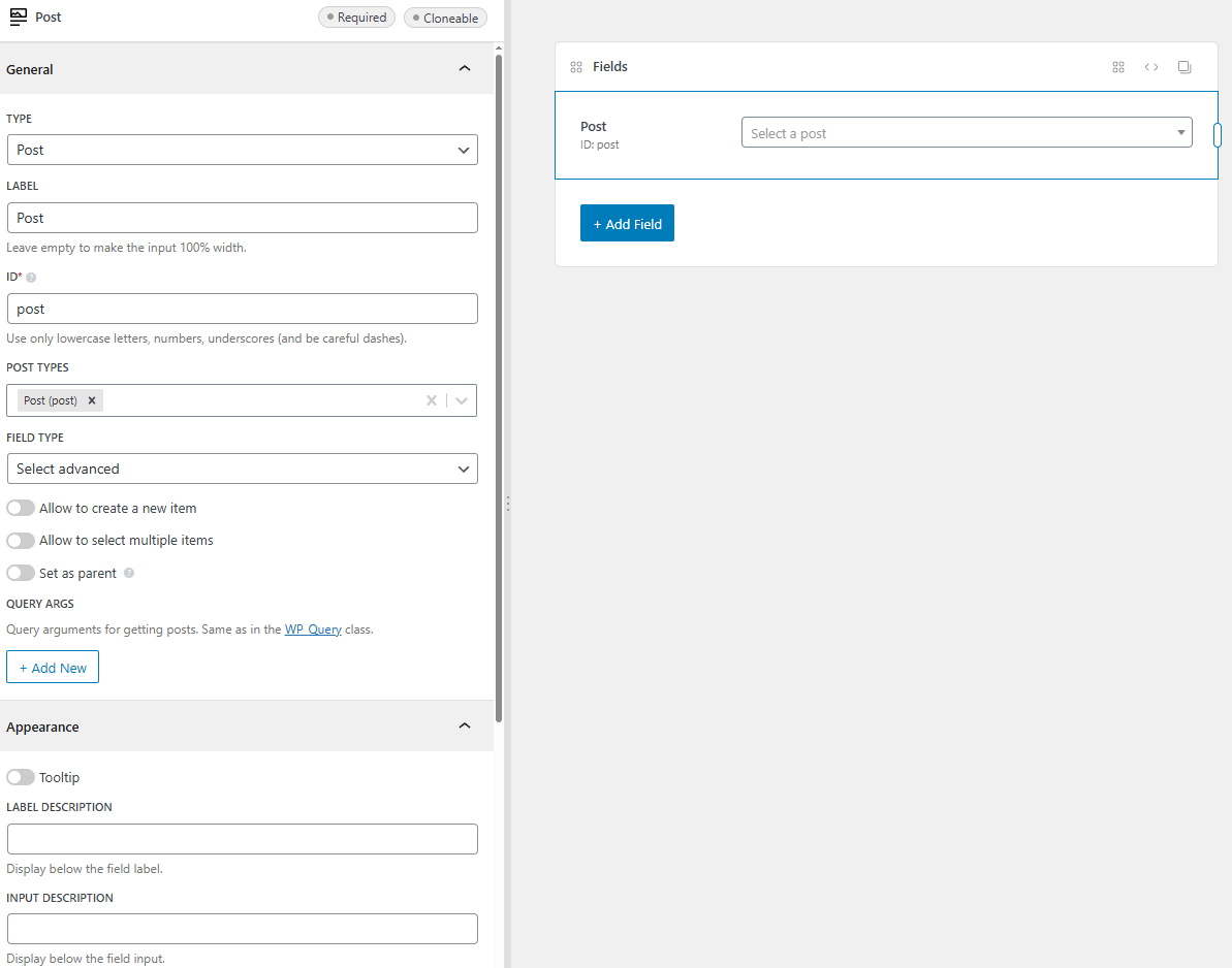 The post field settings