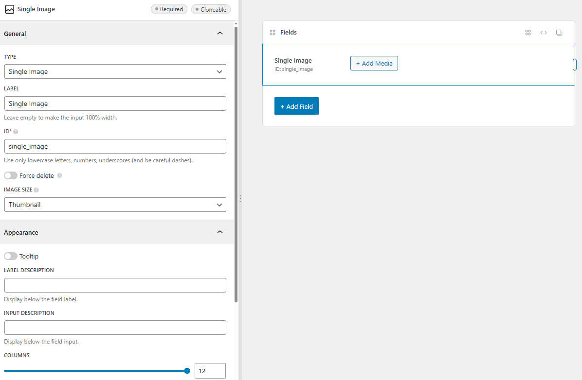 The single image field settings