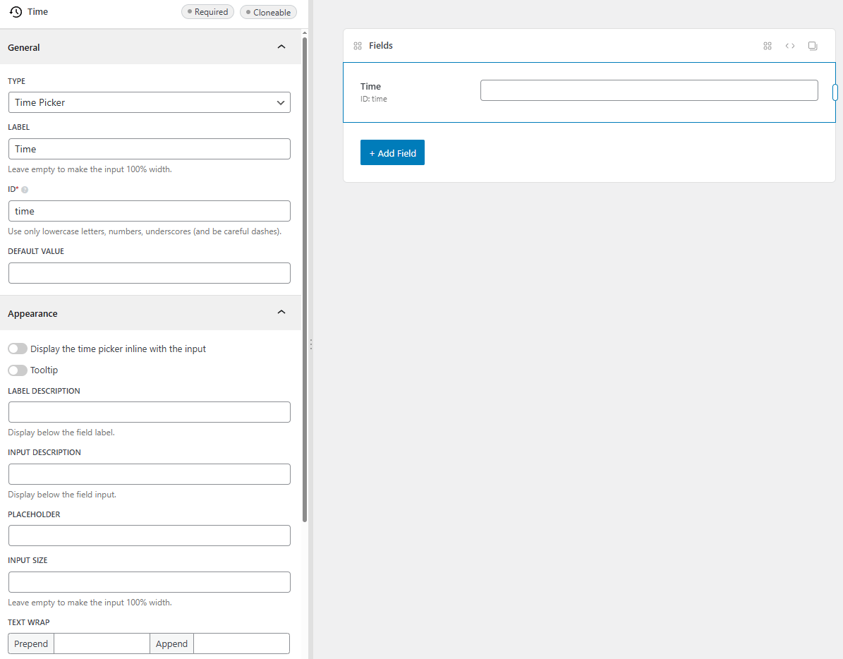 The time field settings